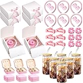 Honeydak 49 Pcs Baby Shower Game Prizes for Winners Bridal Shower Favors Gifts Jewelry Box Hair Claw Tie Headband Wristbands Bowknots Cups Ribbon Boxes White Raffia for Guests Party Wedding(Pink)