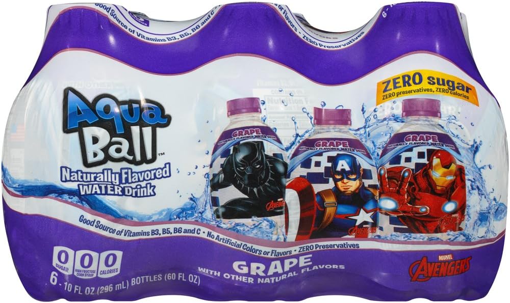 AquaBall Naturally Flavored Water, 6pack, Grape