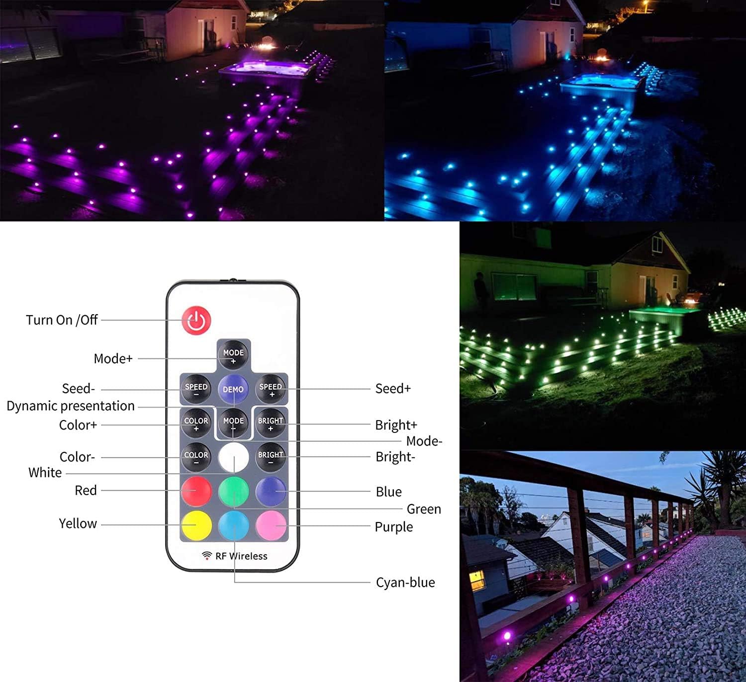 CISLAN Waterproof Plinth Deck Lights RGB Multi-Color 12 Pack IP67 ...