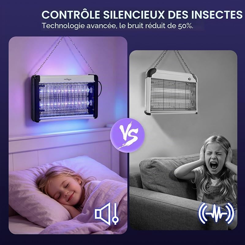 Lampe Anti Moustiques, Tue Mouche Eléctrique, Destructeur D' Insectes, Anti Moustique Intérieur, UV LED Piège Insectes Volants: Mouches, Moucherons, Moustiques, Guêpes. (1,5 M Câble)