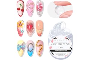 Makartt 3D Gel Nail Art: Clear Solid Builder Nail Gel 4 in 1 Non-sticky for Extension UV Glue for Acrylic Nails Rhinestones 3D sculpting Hard Gels UV/LED Lamp Required 15ml