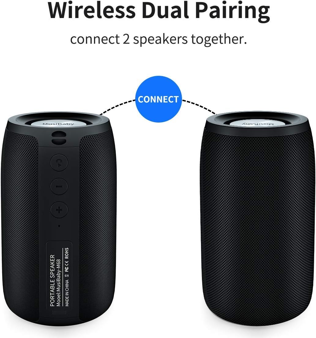 Bluetooth Speaker,MusiBaby Speaker,Outdoor, Portable,Waterproof,Wireless Speakers,Dual Pairing, Bluetooth 5.0,Loud Stereo,Booming Bass,1500 Mins Playtime for Home&Party Black: Electronics