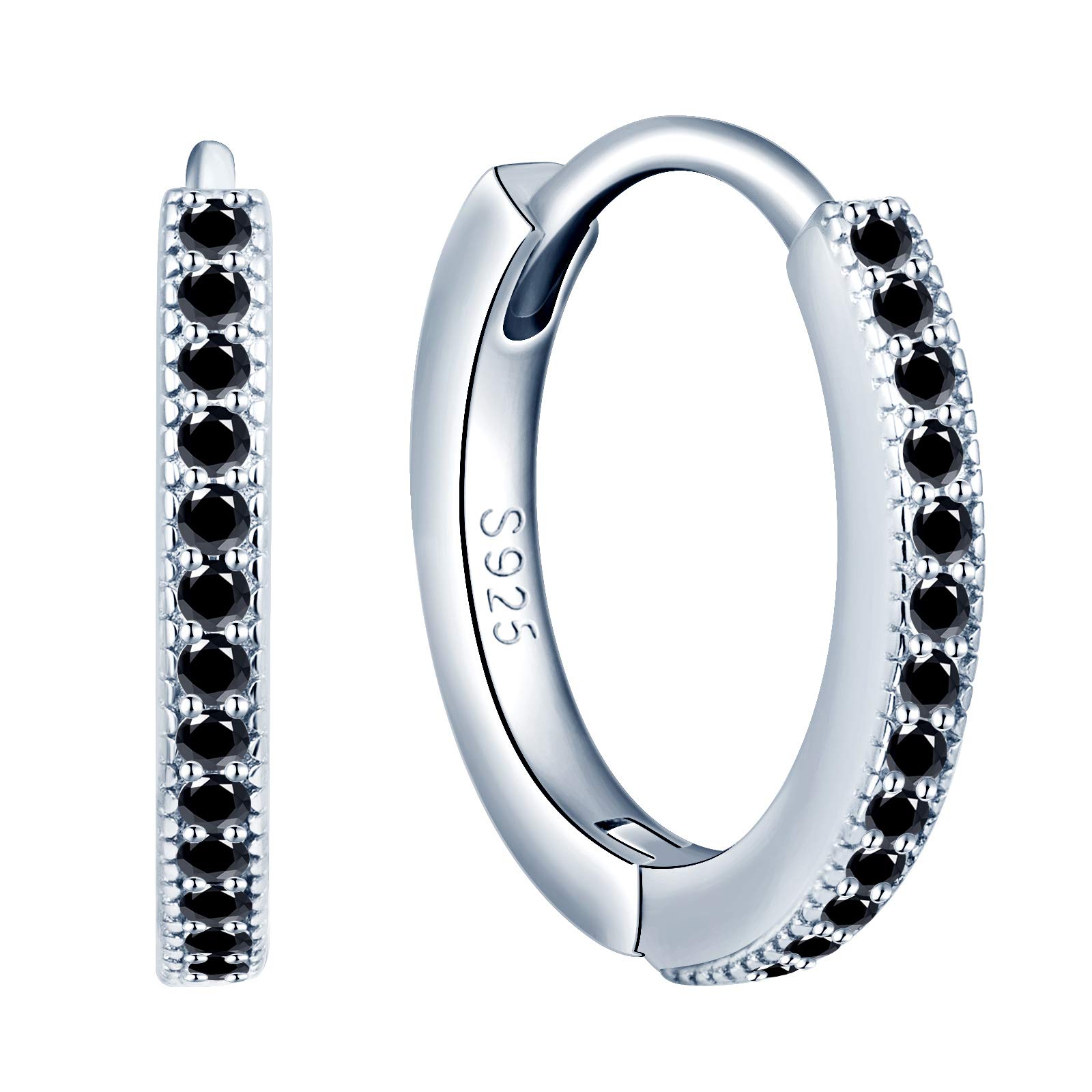 MicLee Woman's girl's Earrings studs, 925 Sterling silver Hoops earrings, mini simple diamond earrings buckle, Inlaid zircon, black