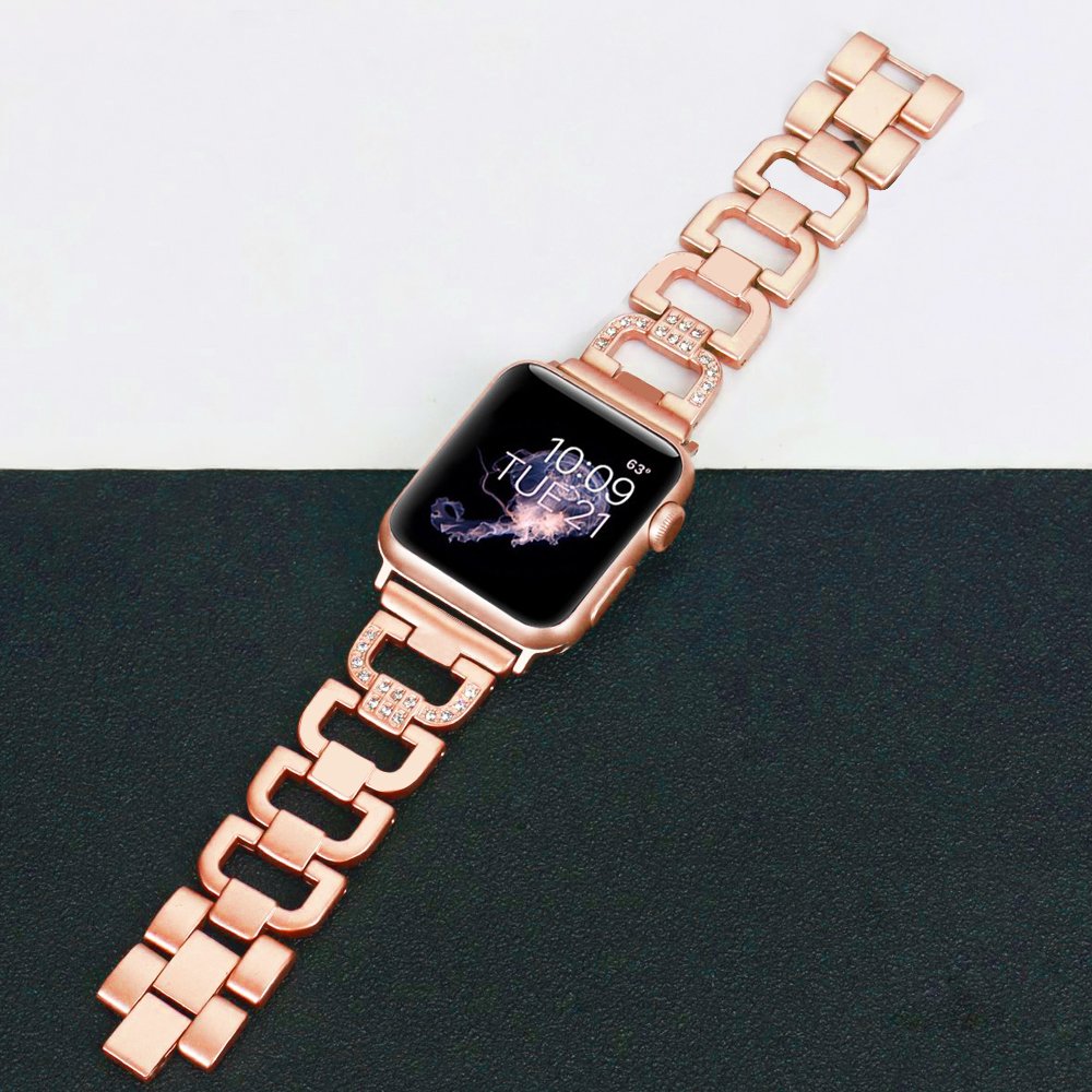 Bling Bands for Apple Watch Band 38mm 42mm Stainless Steel Metal Replacement Wristband Sport Strap for Apple Watch Nike+, Series 3, Series 2, Series 1, Sport, Edition, 2 Colors (Gold, 38mm)