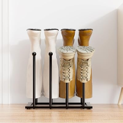 pickpiff Free Standing Shoe Rack 4 Pairs Boots Black Metal Storage