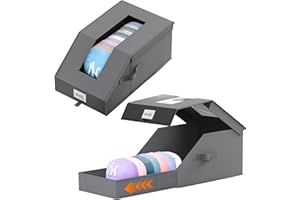 ZIFTY Stackable Hat Organizer for Baseball Caps, 2 Packs Hat Storage Boxes for Closet Holds up to 28 Caps, Clear Lid Hat Holder with Flip Top Pull Out Drawer, Breathable Fabric Hat Rack