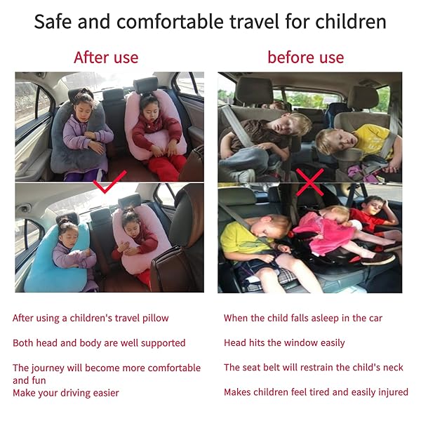 FHSGGP TRAVEL PILLOW CAR PILLOW KID CAR SLEEPING THE SLEEPING AID FOR ADULTS AND KIDS ON ROAD TRIPS KIDS TRAVEL PILLOW GRAY