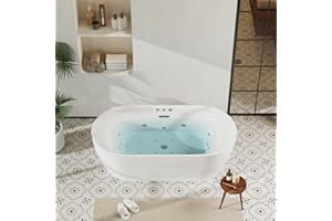 Garvee 71 Inch Acrylic Freestanding Whirlpool Bathtub, Heated Air Bubble Massage & Adjustable Jets, Ergonomic Deep Soaking Tu