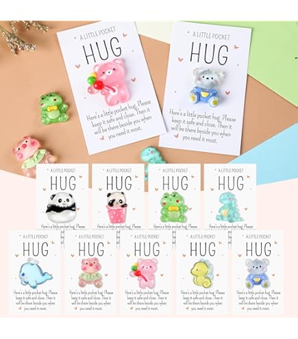7 Sets Pocket Hug Rabbit Tokens - Mini Resin Animals With Positive Cards Emotional Support Gifts