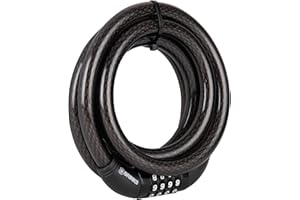 BRINKS 6 ft Outdoor Heavy Duty Bike Lock Cable, Thick, Anti Theft Self-Coiling Design, Resettable 4-Dial Combination, 5/8" Weather-Resistant Vinyl Coating for Bikes