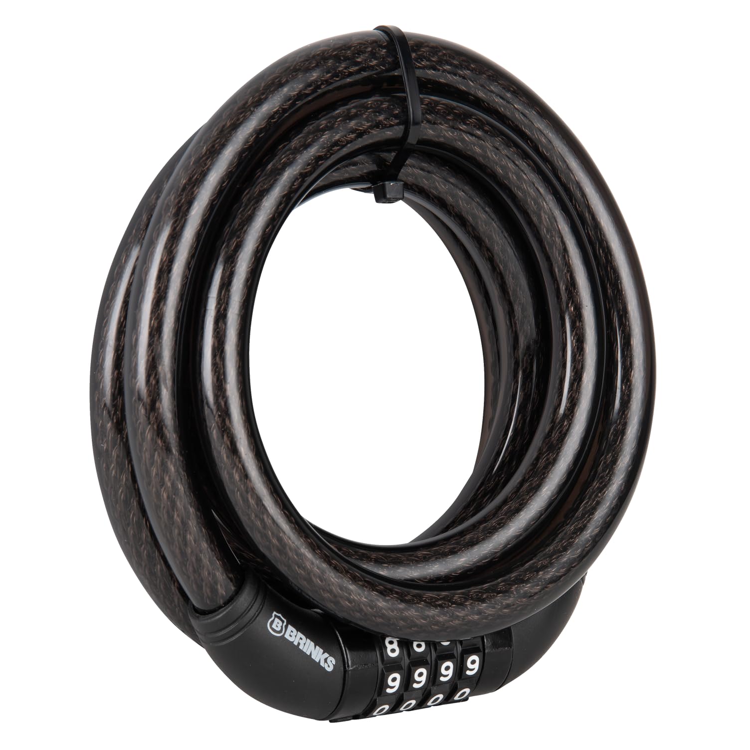 Photo 1 of BRINKS 6 ft Outdoor Heavy Duty Bike Lock Cable, Thick, Anti Theft Self-Coiling Design, Resettable 4-Dial Combination, 5/8" Weather-Resistant Vinyl Coating for Bikes