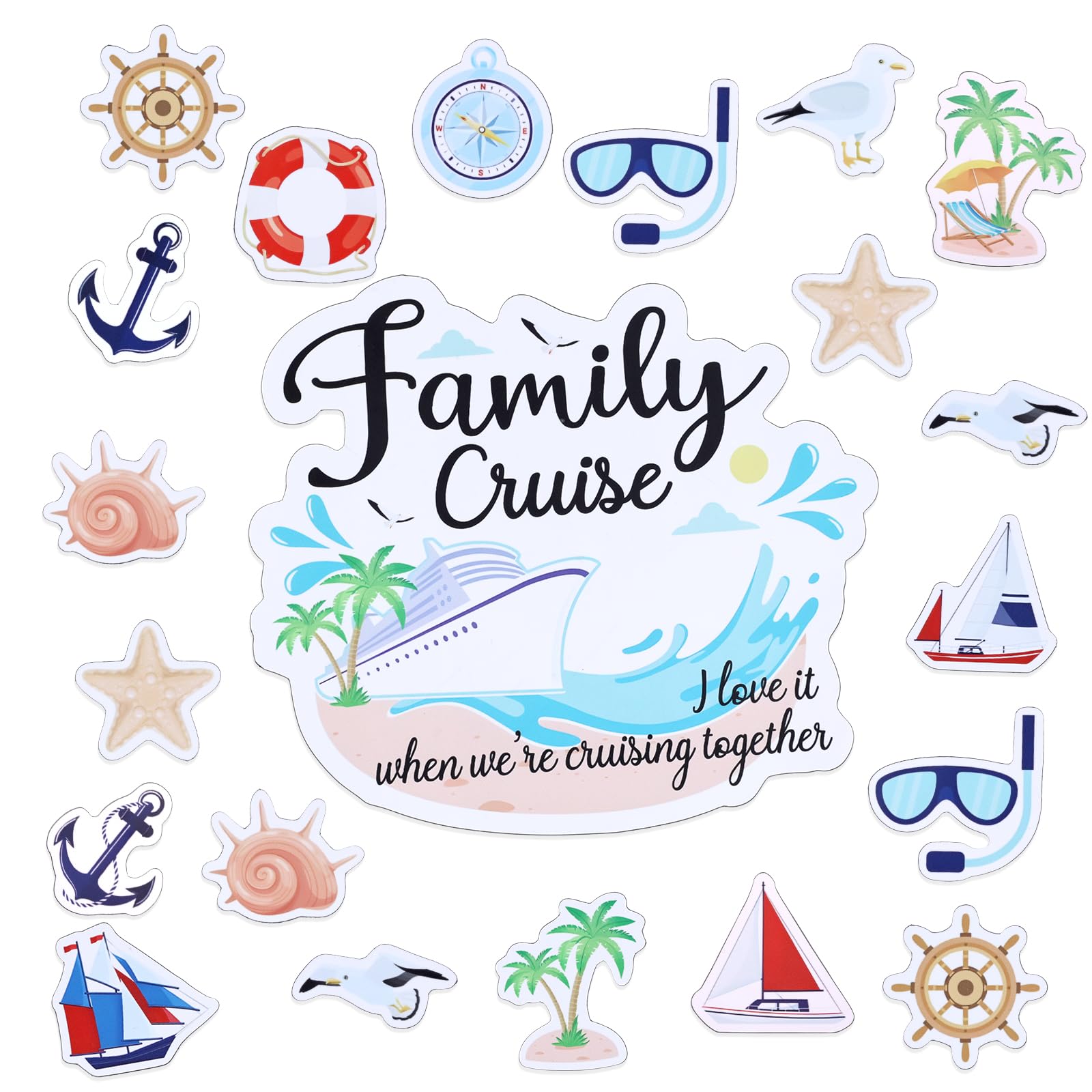 Photo 1 of 21pcs Cruise Door Decorations Magnetic, Family Cruise Door Magnets Funny Carnival Ship Door Magnet Stickers for Refrigerator Cabin Car Fridge Decor Summer Supplies