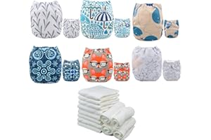 ALVABABY Baby Cloth Diaper 6 Pack Nappies With 12 Microfiber Inserts Reusable Washable Adjustable Diaper Cover Infant Toddler