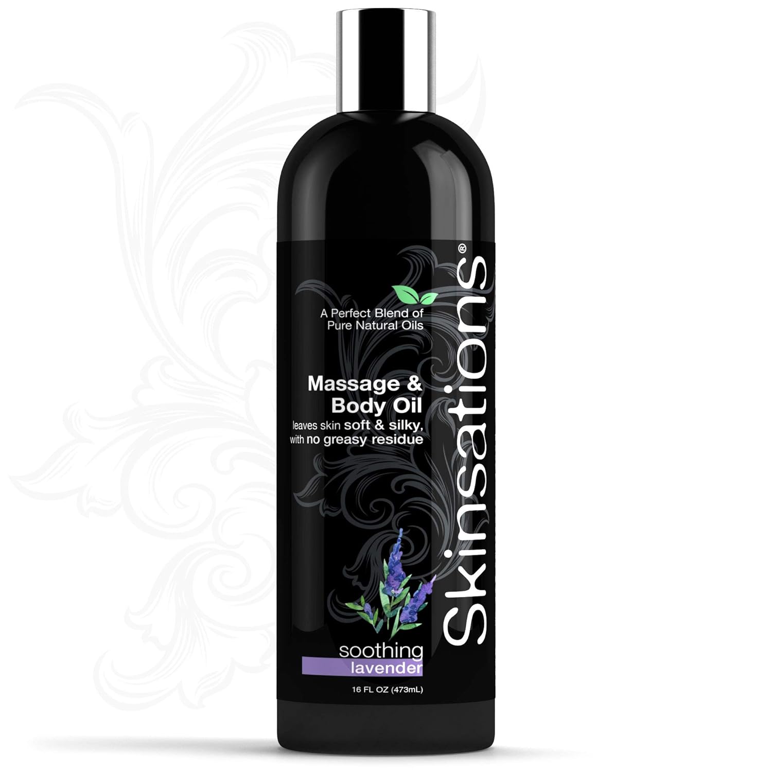 Skinsations - Sensual Massage & Body Oil - Lavender 16oz | Lightweight & Silky Soft, Edible Sweet Almond, Fractionated Coconut, Grapeseed & Jojoba Oils with Organic Lavender EO for Massage Therapy: Beauty