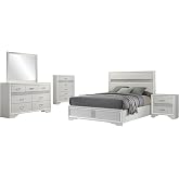 Coaster Miranda 5pc Eastern King Bedroom Set White 205110KE-S5 | 5-piece bedroom set: eastern king bed, mirror; drawers: nightstand 3, dresser 9, chest 6