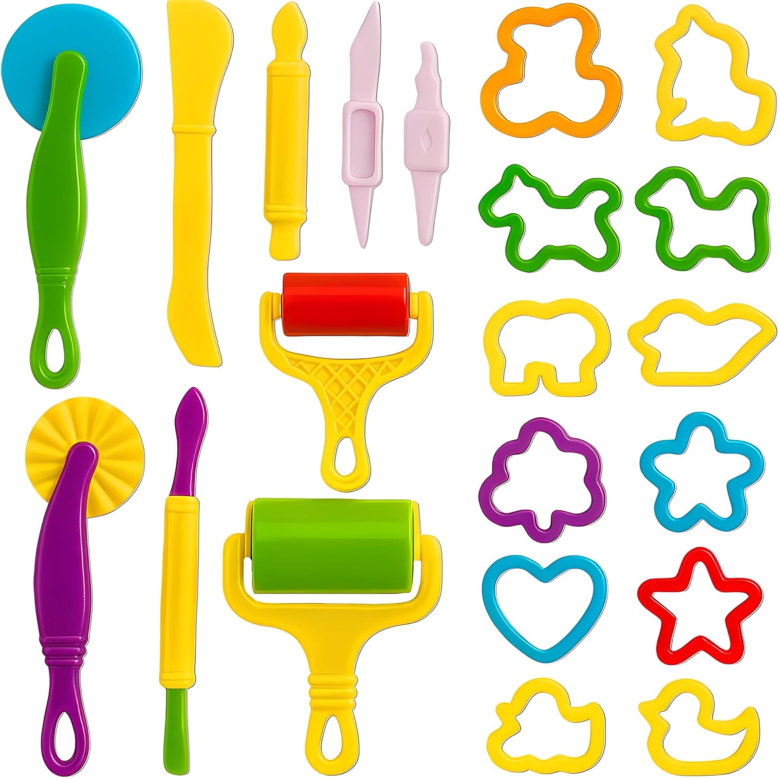 21 Pieces Play Dough Tools Set for Boys & Girls, Plastic Rolling Pins, Cutters & Molds Kit, Playdough Set, Creative Playdough Accessories for Modelling Clay, Educational Playdoh Tools