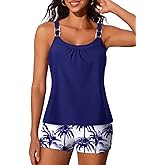 Summer Mae Women's Tankini Swimsuits 2 Piece Tummy Control Bathing Suit with Pocket Shorts Ring Linked 2025 Swimwear