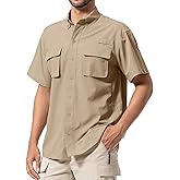 Mens UPF 50+ Sun Protection Short Sleeve Quick Dry Fishing Safari Hiking Shirt with Zipper Pocket Lightweight Cooling