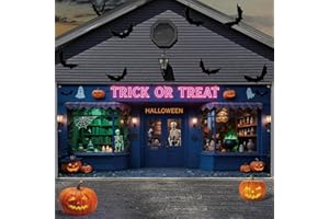 VRAINITO 7 x 16 ft Halloween Garage Door Cover, Garage Door Decorations, 2025 Garage Door Halloween Cover, Large Outdoor Decorations for Parties & Photography Background (Trick or Treat Town)