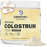 Zammex Bovine Colostrum Powder 4000MG for Immune Support, Gut Health, Hair Growth, Grass Fed Organic Colostrum Supplement for Humans Superfood Easy to Mix, 4g Protein, Unflavored, 30 Servings