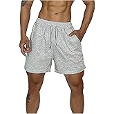 OYOANGLE Men's Drawstring Waist Sweat Shorts Split Hem Workout Track Shorts with Pockets