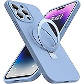 SKYLMW Designed for iPhone 15 Pro Max Case with Magnetic Invisible Stand Compatible with Mag-Safe Military Drop Tested Shockproof Silicone Phone Cases for Women Men 6.7'', Blue