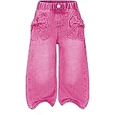 WDIRARA Toddler Girl's Bow Wide Leg Jeans Elastic High Waisted Denim Pants