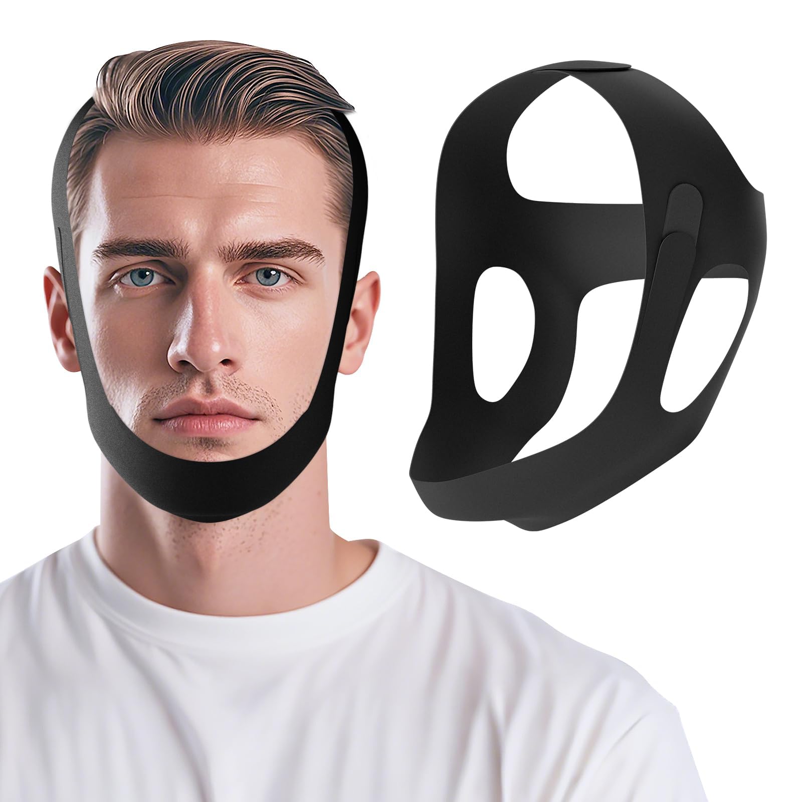 Photo 1 of OHELEEP Anti Snore Chin Strap for CPAP Users, Snore Stopper Adjustable, Chin Strap for Sleeping Comfortable Stop Snoring Solution, Anti Snoring Devices Breathable and Reusable, Black, M