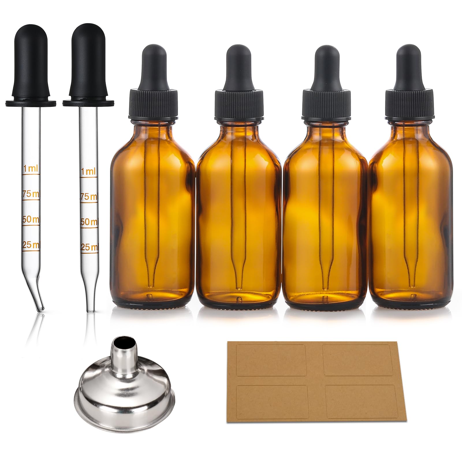 Photo 1 of 4 Pack, 2 oz Dropper Bottles with 2pcs Glass Pipettes(1ml) - Essential Oils Bottles for Health, Personal Care & Beauty - 60ml Thick Dark Amber Glass Tincture Bottle with Eye Droppers, Leakproof