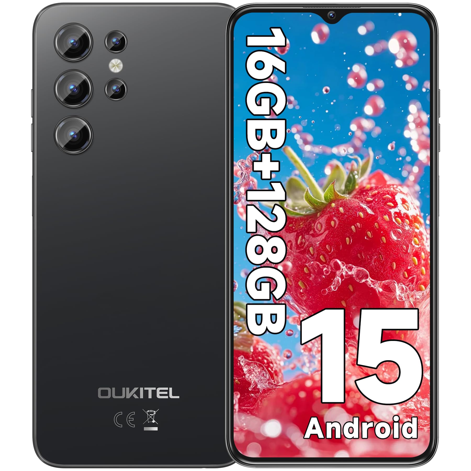 (Android 15) OUKITEL C1 SIM-Free Smartphone Body, 16 GB RAM + 128 GB ROM, 1TB Extendable, 6.56 Inch HD, Large Screen, 5150 mAh Large Capacity, 13MP+5MP Camera, 4G, Dual SIM Smartphones, Fingerprint