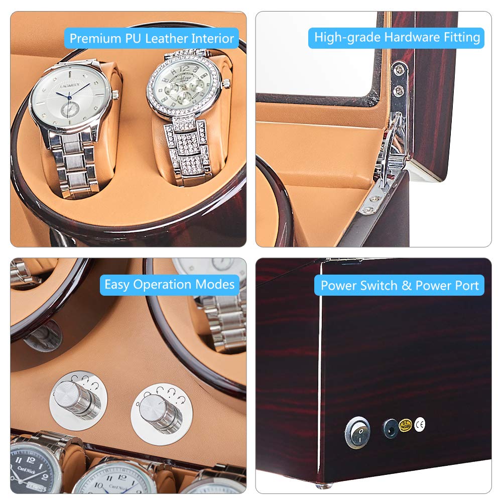 JQUEEN 4 Automatic Watch Winder with 6 Storage Case (Ebony (EZ))