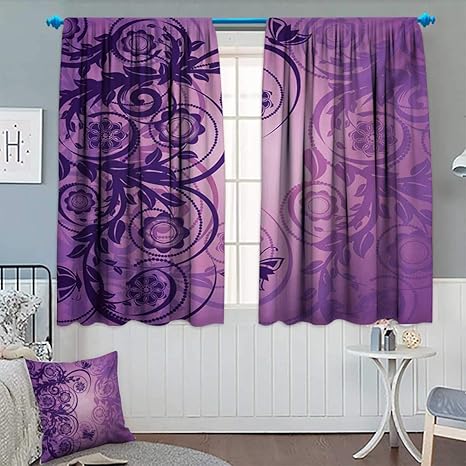 Amazon Com Anhounine Purple Blackout Curtain Curved Flower