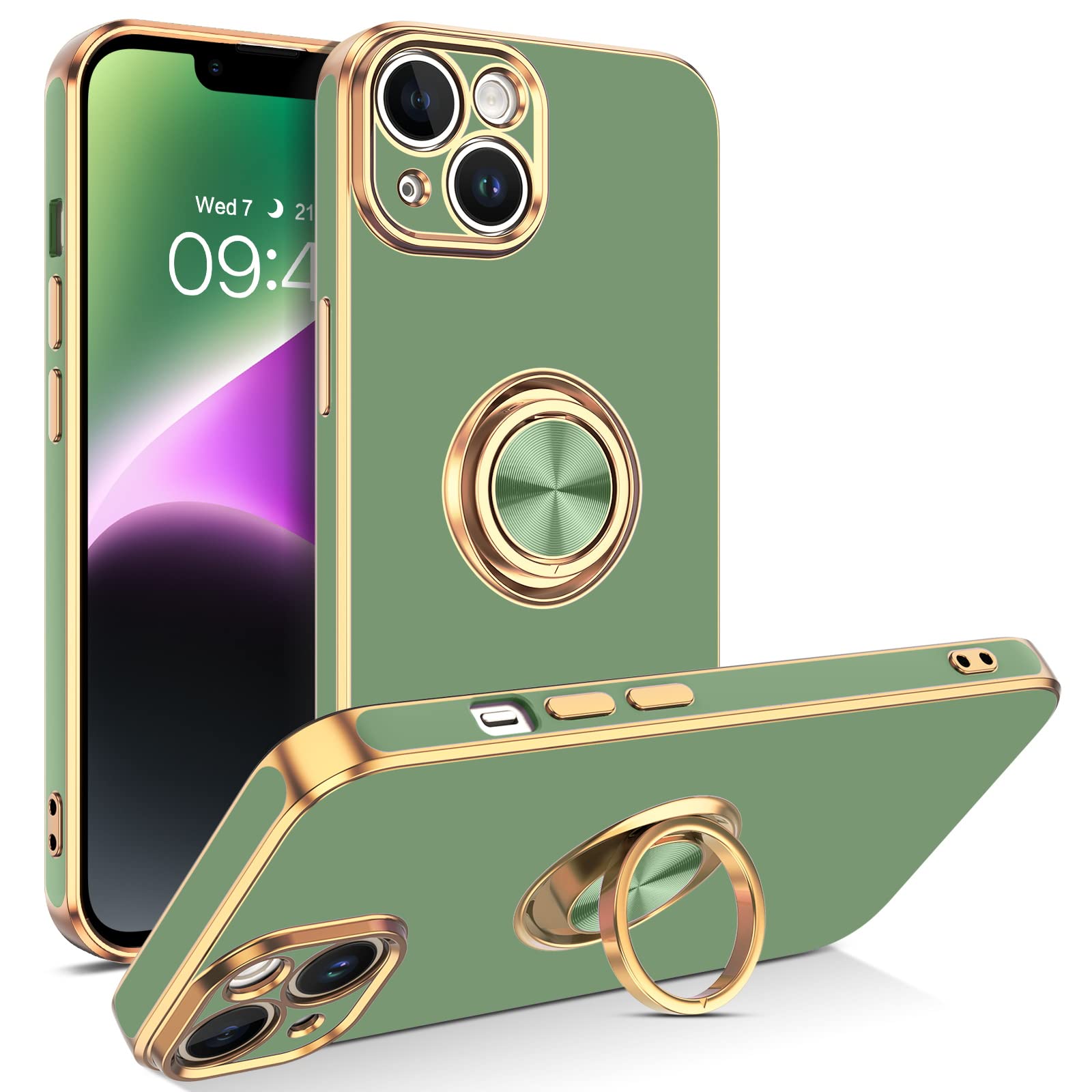 Photo 1 of VENINGO Compatible with iPhone 14 Case, Slim Fit Soft 360° Ring Holder Kickstand Magnetic Car Mount Supported Easy Clean Shockproof Protective Cover for iPhone 14 6.1" 2022,Matcha Green