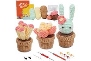 3pcs Mixed Crochet Starter Kit - Crochet Kit for Beginners with Crochet Hooks, Yarn, Polyester Fiber, Stitch Markers, Plastic