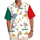 Cinco De Mayo Shirts for Men Mexico Short Sleeve Button Down 5 De Mayo Bowling Shirt Sombrero Hats Graphic Tops