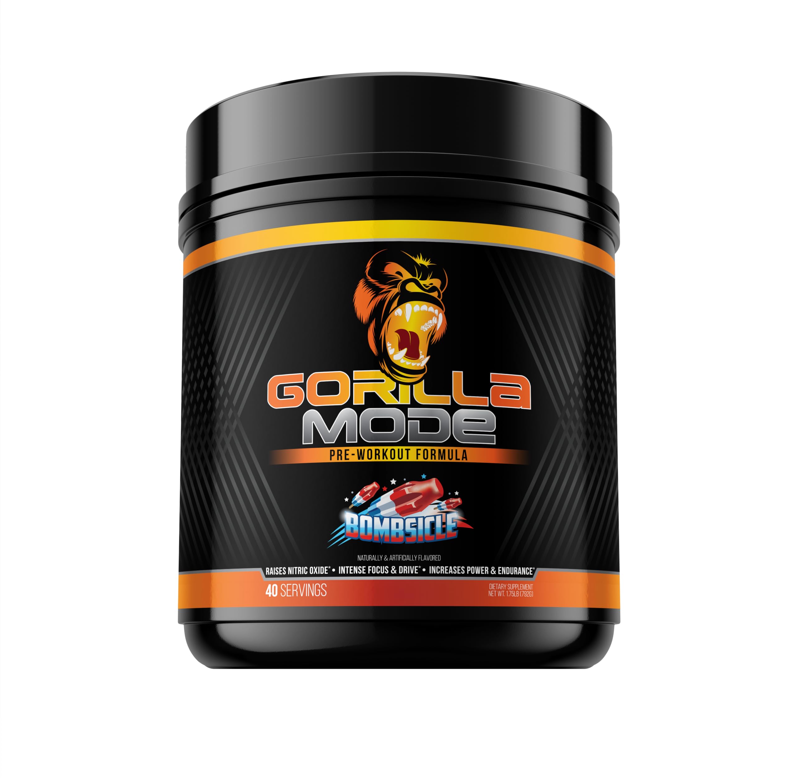 Gorilla Mode Pre Workout - Massive Pumps · Laser Focus · Energy · Power - L-Citrulline, Creatine, L-Tyrosine, Betaine, Hydroprime®, Alpha-GPC, 400mg Caffeine, Huperzine A - 620g (Bombsicle)