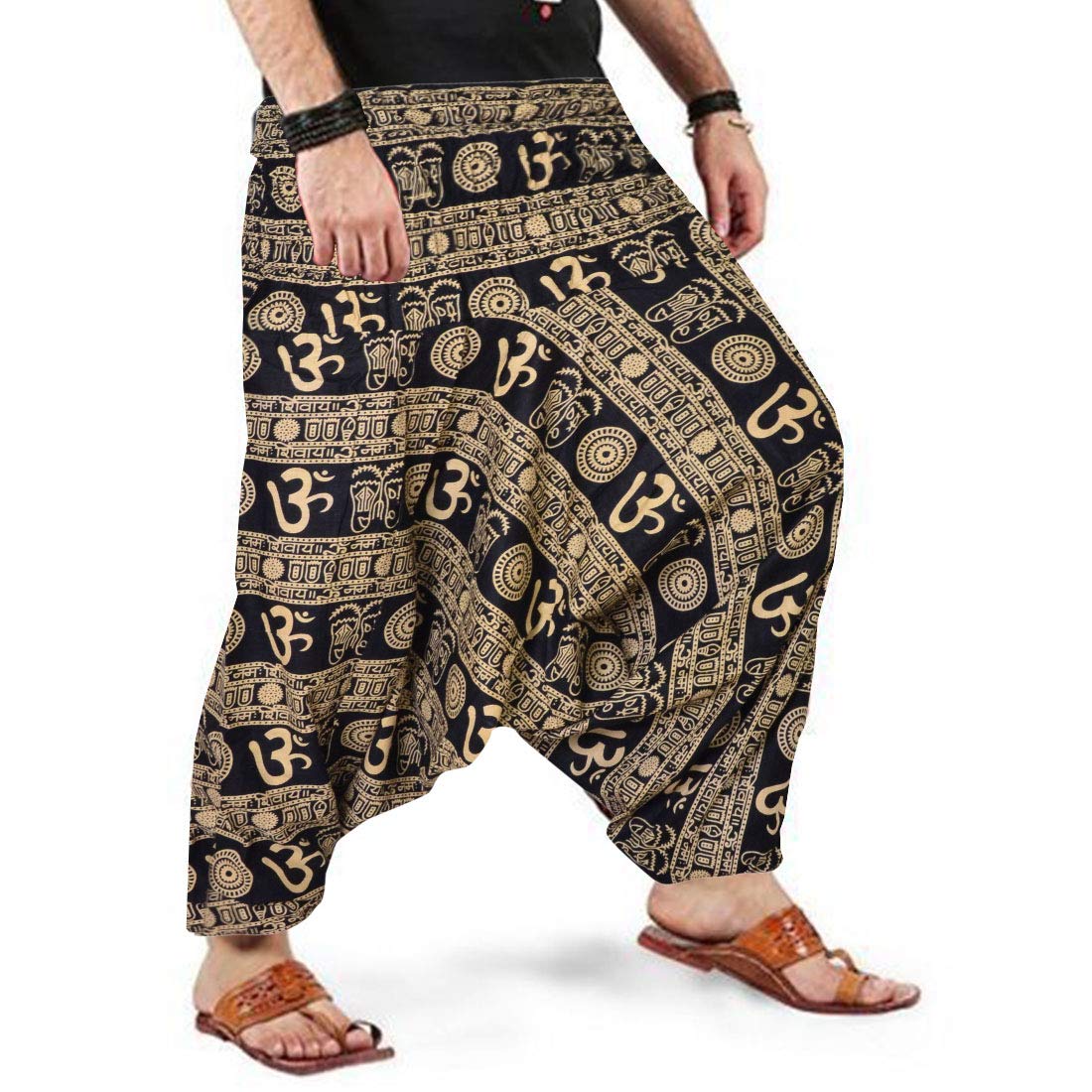 jwf men's and women's cotton harem yoga trousers baggy hippie casual genie pants (multicolour, free size)