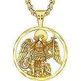 DRINSPER Archangel Michael - St Michael Pendant Necklace For Men Women 925 Sterling Silver St Michael The Archangel Medal Patron San Miguel Amulet Religious Protection Jewelry Gifts