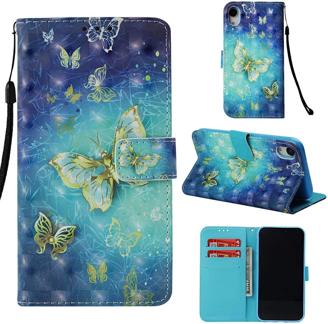 iPhone XR Case, Lyzwn 3D Premium PU Leather Flip Wallet Case with Card Holder Magnetic Closure and Stand Feature for iPhone XR Cover