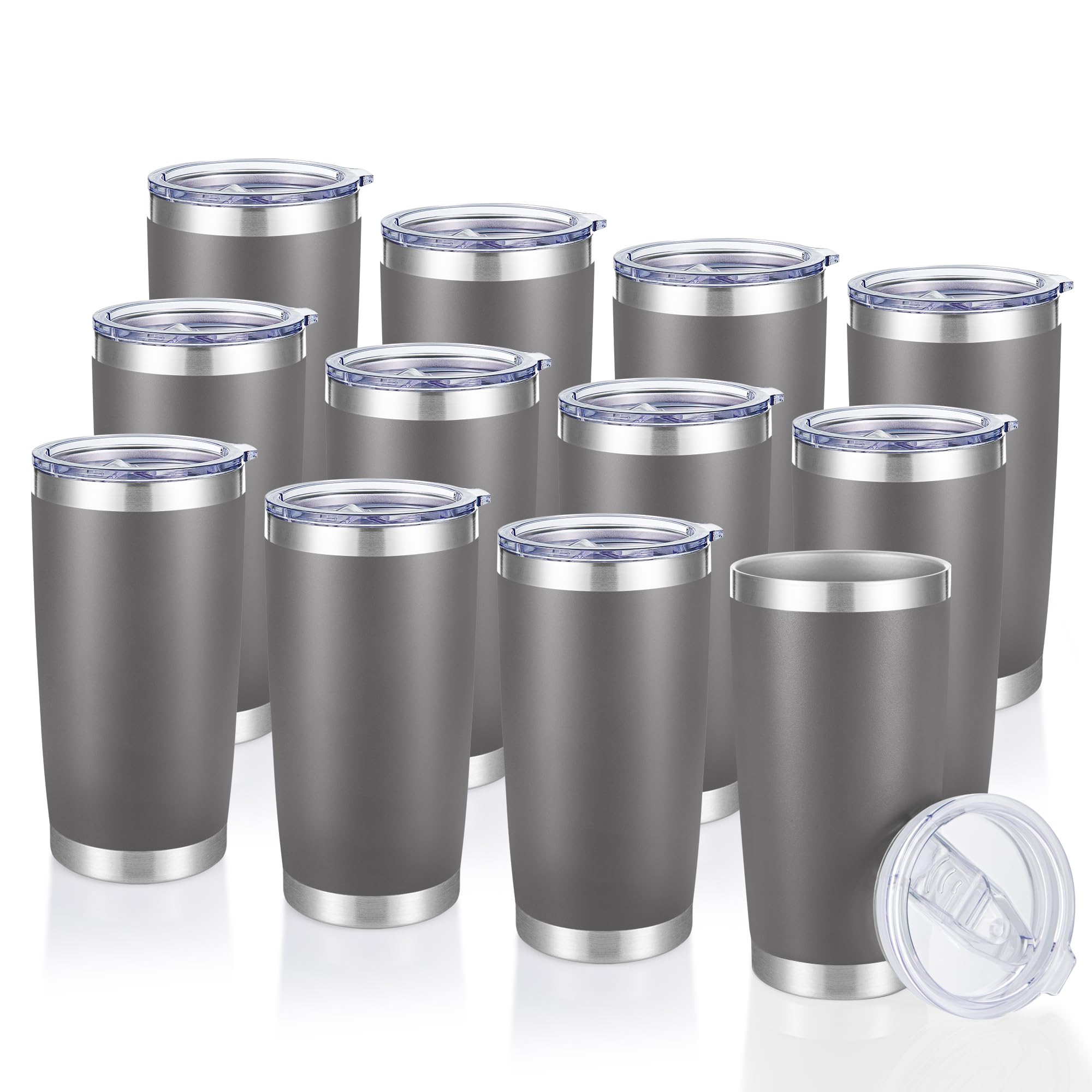 20 oz Tumblers Bulk Stainless Steel Tumbler with Lid Double Wall Vacuum Insulated Coffee Mug 20oz Powder Coated Cup for Hot and Cold Drinks, Gray, 12 pack Image 20 oz Tumblers Bulk Stainless Steel Tumbler with Lid Double Wall Vacuum Insulated Coffee Mug 20oz Powder Coated Cup for Hot and Cold Drinks, Gray, 12 pack Image