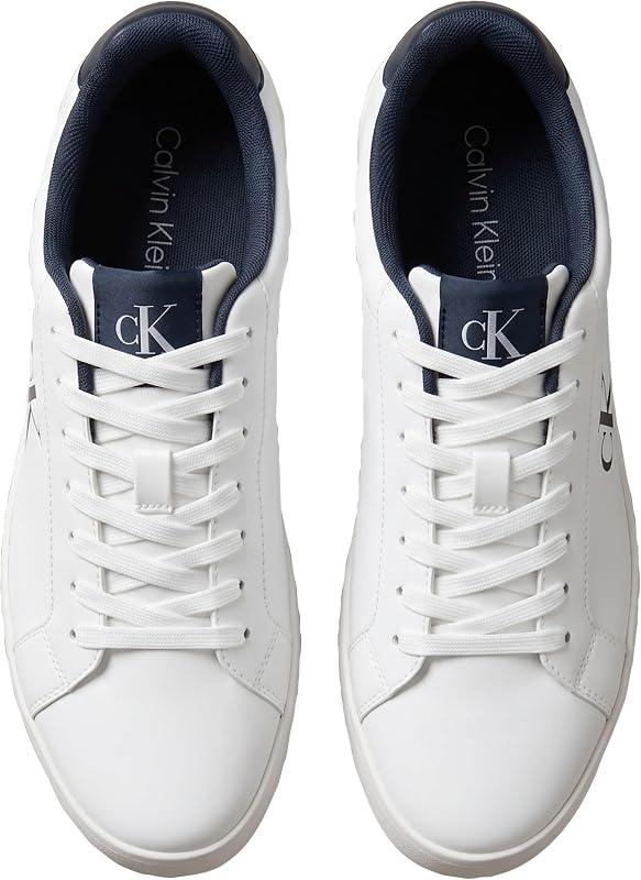 Uomo Sneakers con Suola Preformata Derby con Logo, Bianco (Bright White/Calvin Navy), 42