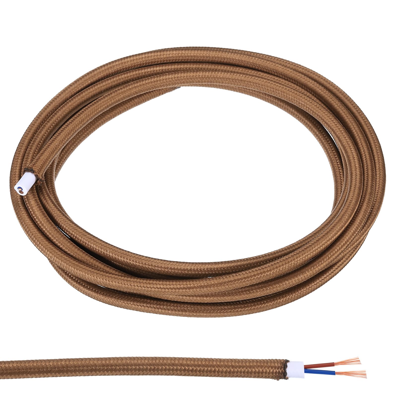 PATIKIL Fabric Cloth Covered Round Wire, 9.84ft 18AWG 2 Core Vintage Woven Electrical Cord for Pendant Light DIY Project, Brown