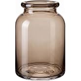 Ninehaoou Large Amber Glass Vase for Flowers Wide Mouth, Brown, 8.8 in | Amber Glass Vase for Flowers, Wide Mouth Vase, Brown Centerpiece Decor for Tabletop, Dining Room, Shelf, or Entryway