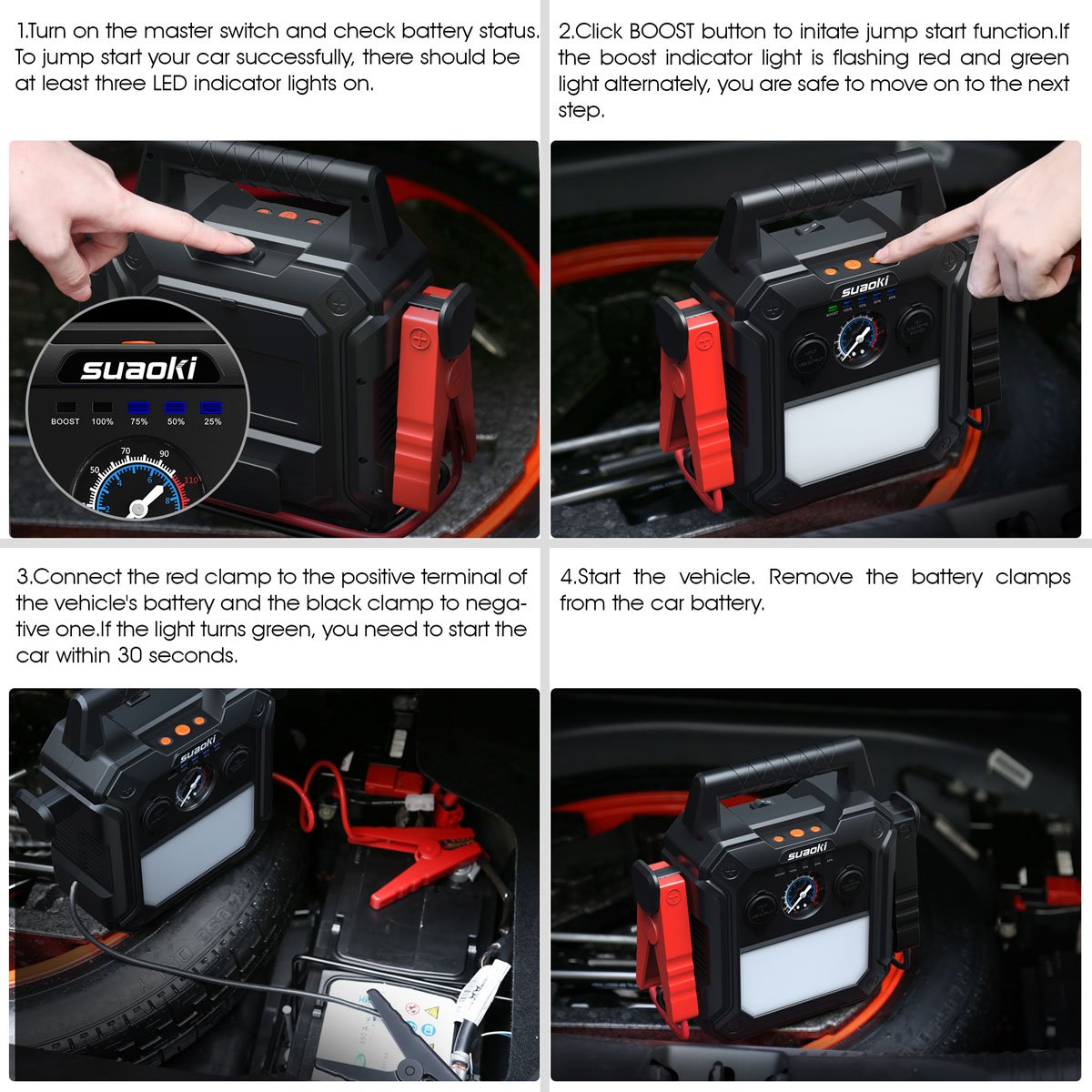 SUAOKI U29 Jump Starter 2000A with 150 PSI Air Compressor, Intelligent