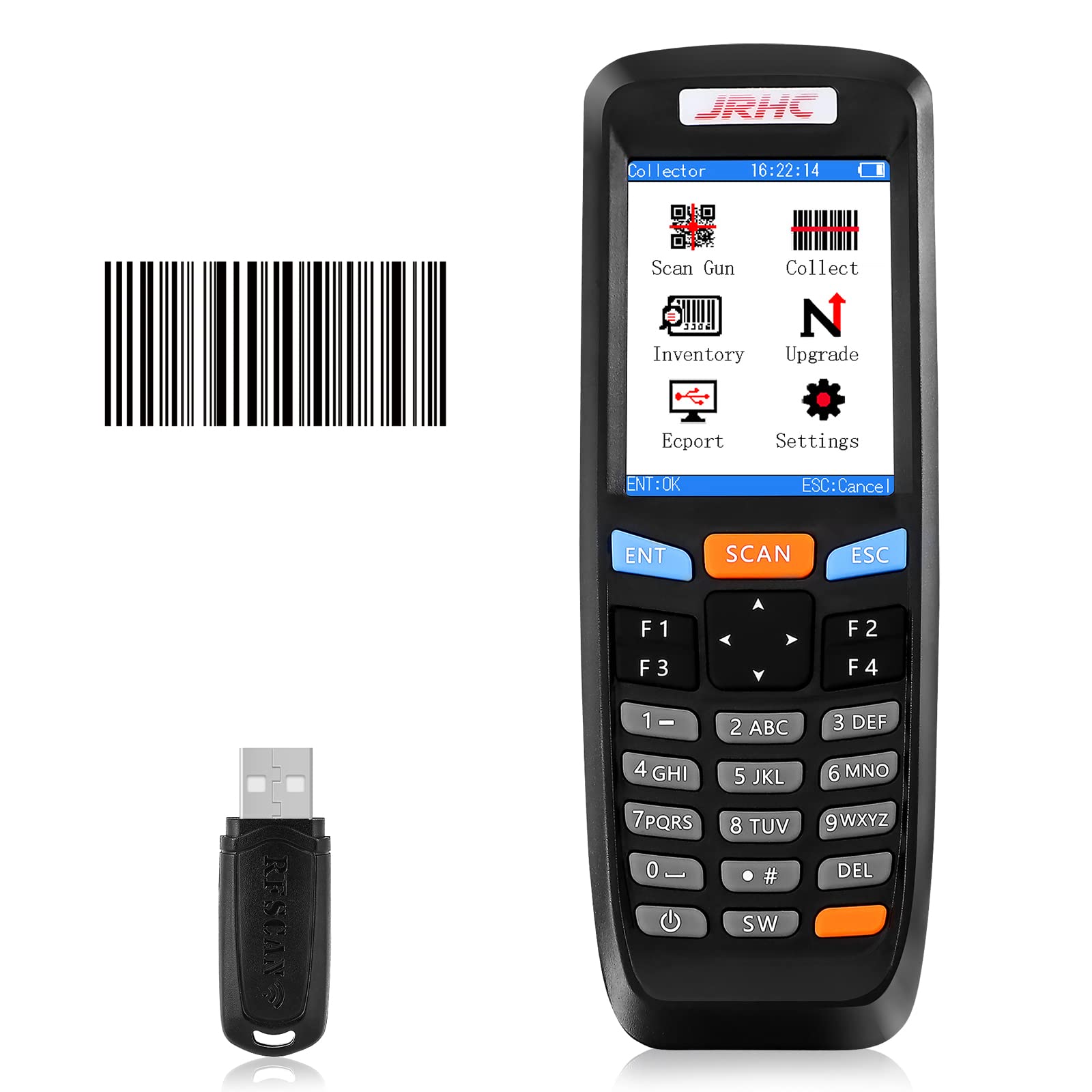 2D Wireless Barcode Scanner,JRHC Portable Inventory Scanner & Data Collector 2.4G Bar Code Reader Long Transmission Distance with 2.8 Inch LCD Screen for Warehouse,Library,Pharmacy,Supermarket,Store