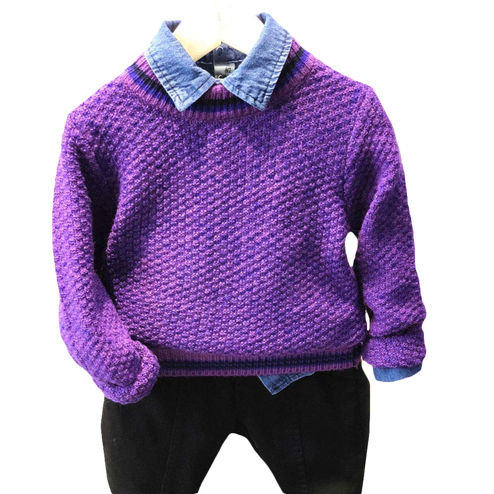 Hopscotch Boys Cotton and Spandex Full Sleeves Solid Sweater in Purple