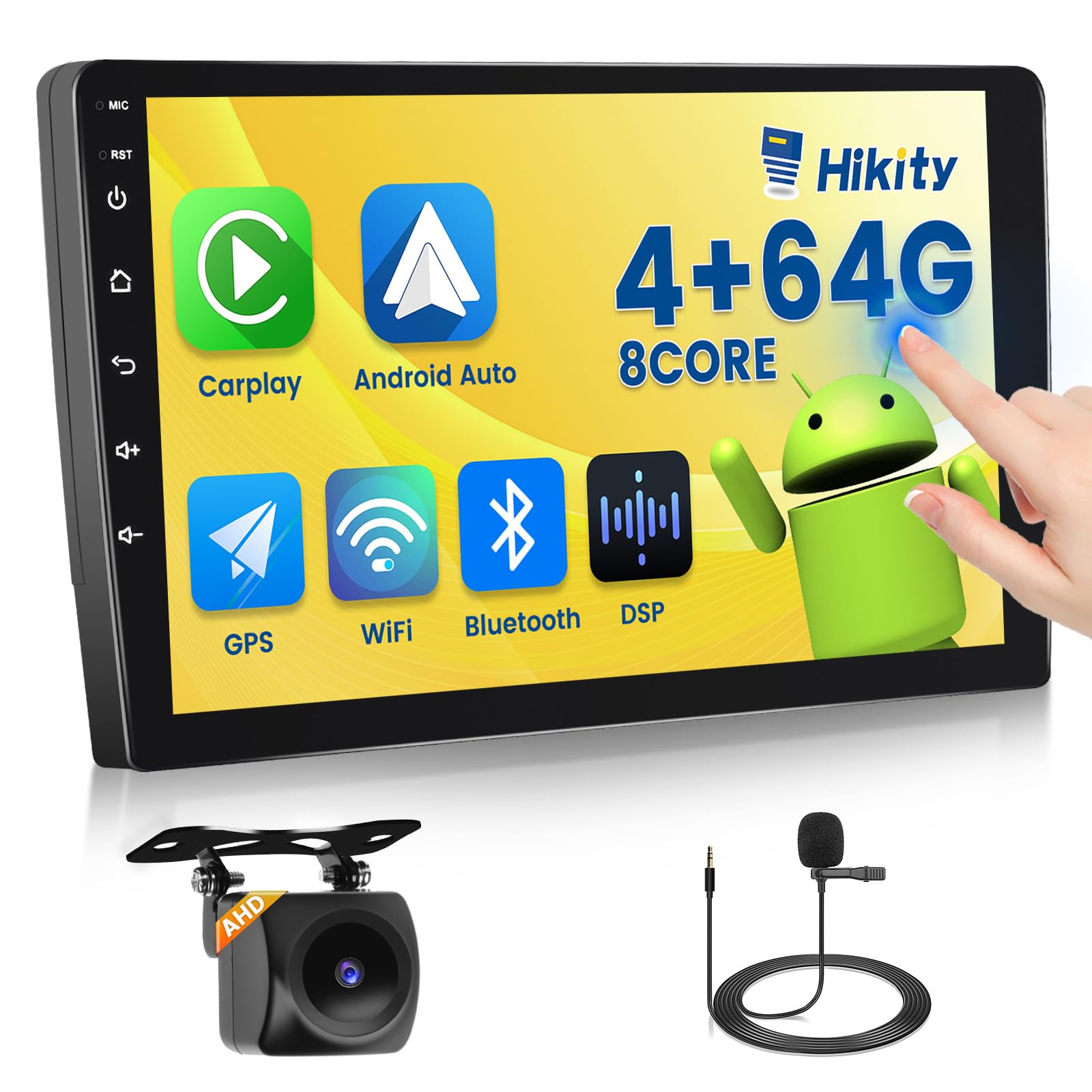 Photo 1 of [4+64G] Hikity Android 13 Car Stereo Double Din Radio, 10.1 Inch IPS Touch Screen Car Stereo Wireless Apple Carplay Android Auto Car Radio Bluetooth GPS WiFi 32EQ DSP FM RDS SWC+Mic, AHD Backup Cam