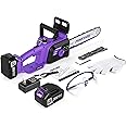 Brushless 12-Inch Electric Chainsaw Cordless，20V Battery Power Chain Saw with 4.0Ah Battery and Charger, Mini Chainsaw Cordless Portable Compact Saw Handheld for Wood Cutting
