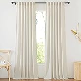 NICETOWN Natural Linen 144 inch Long Curtains for Bedroom, Rod Pocket & Back Tab Thick Flax Privacy Semi Sheer Window Treatments with Light Filter for Living Room, W55 x L144, 2 Panels