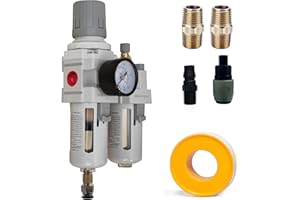 Wosudim 3/8"NPT Air Regulator Filter Regulator Low Pressure - Air Compressor Filter Water Separator, 5 Micron Particulate Filter, Poly Cup, Gauge（0-150psi), Metal Bracket, Semi-Auto Drain